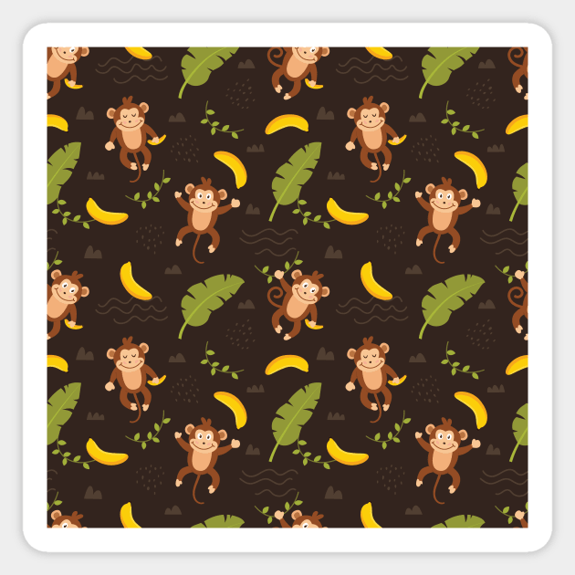 Cute Jungle Monkey And Banana Pattern Sticker by Printable Pretty